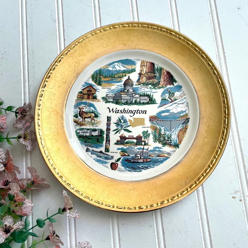 Vintage Souvenir State Plate Hometown Gallery Wall WASHINGTON ST Homer Laughlin